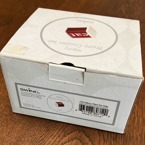 5 pc Heavy coaster set. Eat Drink Be Merry. Sits nicely in wooden collector. - Picture 7 of 7